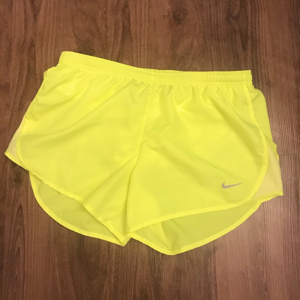 Nike neon yellow running shorts, new without tags